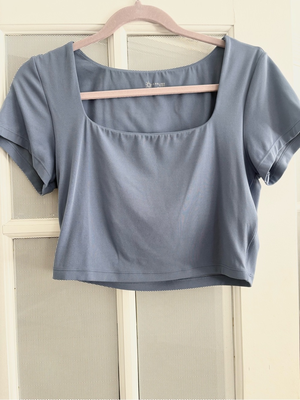 OFFLINE by Aerie Dusty Blue Scoop-Neck Crop Top, Large